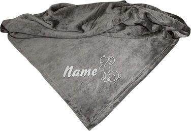 Плед з мікрофібри Schecker Premium з вишивкою імені вашого собаки (сірий, 150x95 см)