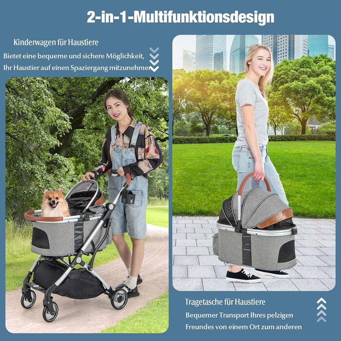 GYMAX 2-в-1 Візок для собак, візок для домашніх тварин з захистом від дощу, візок для собак з кошиком для зберігання та тримачем для напоїв, складний візок-переноска для собак та котів