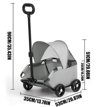 Транспортний візок для собак, маленький візок-будка, складаний з ременем безпеки, сірий, легкий, для собак до 7 кг, для перевезення, прогулянок на вулиці