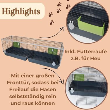 Клітка для кроликів XXL Indoor/Outdoor, 160 см, для морських свинок та кроликів, з годівницею, клітка для дрібних тварин