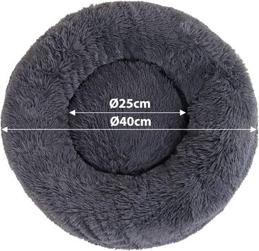 Кругле ліжко для собак та котів Lionto, Ø 40 см, м'яке, плюшеве, темно-сіре, з густою наповнювачем, 40x40x20 см