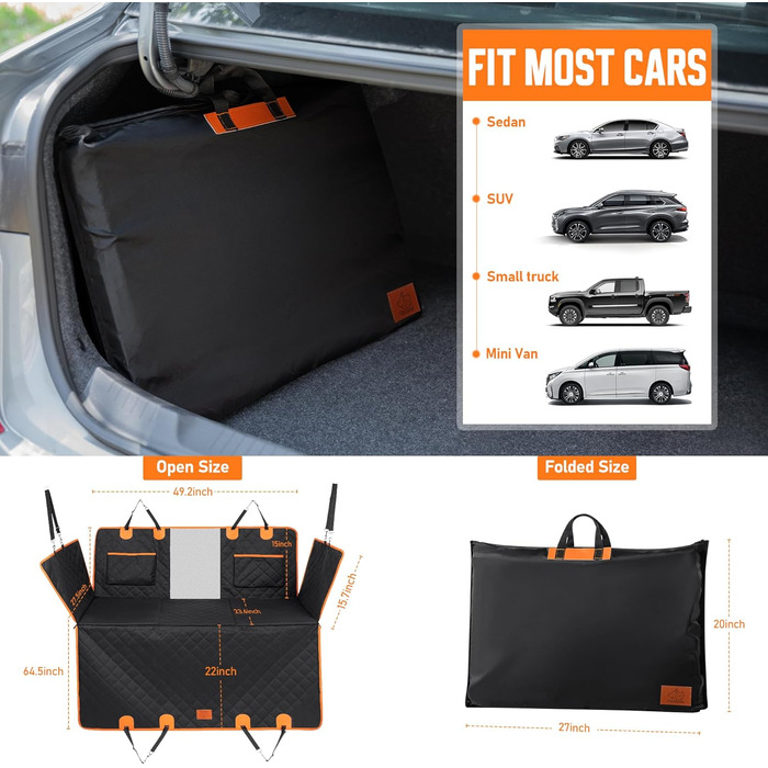 Захисний чохол на автосидіння для собак середніх та великих порід, з ременями безпеки, іграшкою, пилозбирачем, водовідштовхувальний, стійкий до подряпин, гамак з жорстким подовженням, захист заднього сидіння, для подорожей