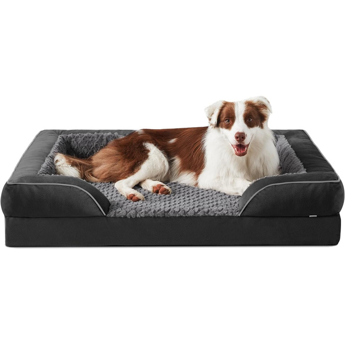 Ортопедичне ліжко для собак великих порід, водонепроникне, знімний чохол, чорний колір, розмір L (35'x 25'x 6.5')