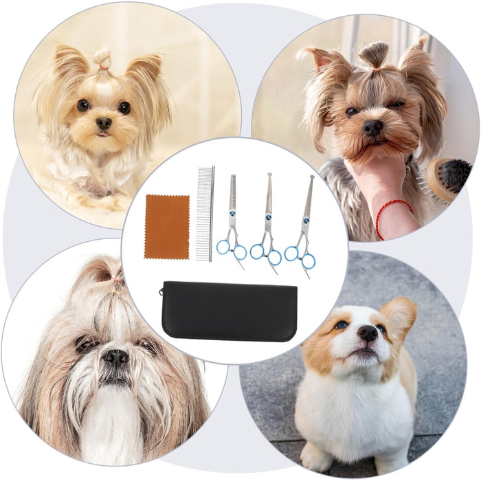 Ножиці для грумінгу домашніх тварин: вигнуті та прямі, ергономічні, з мішком для зберігання та серветкою для чищення