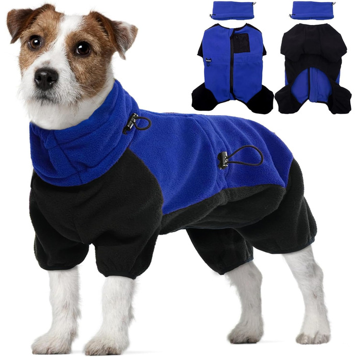 Теплий зимовий одяг для собак: куртка-комбінезон з ніжками та навушниками (синій, M)