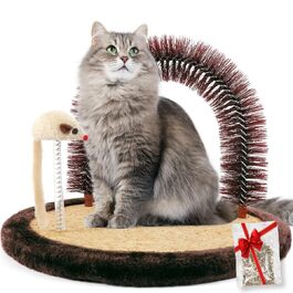 Happi N Pets Когтеточка та масажер для котів, щітка для вовни з котячою м'ятою, інтерактивна іграшка-миша, великий розмір, для самостійного догляду
