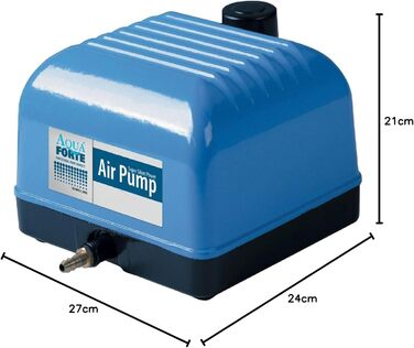AquaForte Hi-Flow V-10 повітряний насос для ставків, алюмінієвий корпус, тиха робота, потужність 10 Вт, продуктивність 4 л/хв на 1,2 м, для ставків до 6 м³, без регулювання