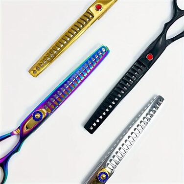 Професійна ножиці для грумінгу собак, 21 см, фіолетовий колір. Ножиці для стрижки та розрідження шерсті, з двостороннім зазубренням.