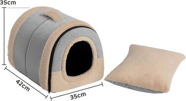 Кішечка Hollypet: ліжко для котів та маленьких собак, 2-в-1, тепле гніздо-печера з кришталевої оксамиту, сірий колір, для дому та вулиці