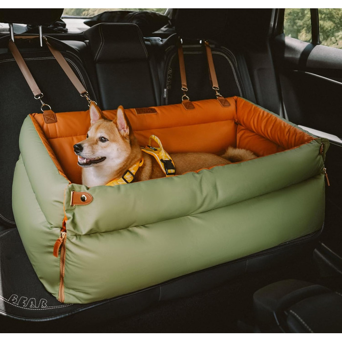 Автокрісло для собак FUNNYFUZZY, водовідштовхувальне, з кишенею, поводок, знімний, 95 x 41,9 x 45 см (Зелений)