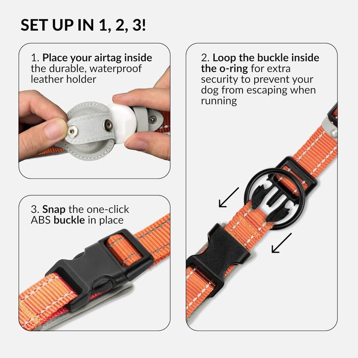 Нашийник для Apple AirTag для собак CollarDirect, відбиваючий, помаранчевий, розмір M (34-42 см), XL (51-61 см)