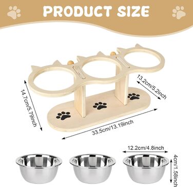 Набір мисок для котів 3-в-1: годівниця та поїлка, піднята годівниця для котів, набір з 3 мисок, нержавіюча сталь харчової якості, регульована висота, для вологого та сухого корму, для котів, цуценят та маленьких собак