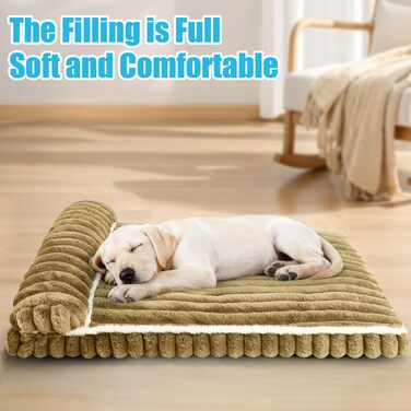 Комфортне ліжко для собак великих порід, знімний та пральний чохол, плюшеве ліжко Deluxe для клітки, неслизька підстилка для тварин, матрац для собачої будки (X-Large, Коричневий)