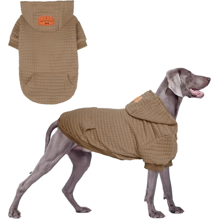 Світшот для великих собак BEAUTYZOO з кишенями, одяг для собак, підходить для маленьких та середніх собак, хлопчиків та дівчаток, матеріал – вафельна ламінована бавовна, халат для домашніх тварин з отвором для шапки, розмір 2XL (Спина: 69 см, Груди: 90 см