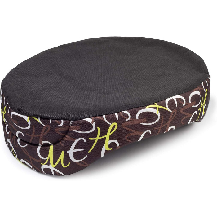 Крісло-ліжко для собак середніх порід | Овальне м'яке ліжко для собак | Зносостійке ліжко з подушкою | Кошик для собак | Можливість прання | Поліестер | Розмір L (57x52 см) | Колір: Коричневий з візерунком