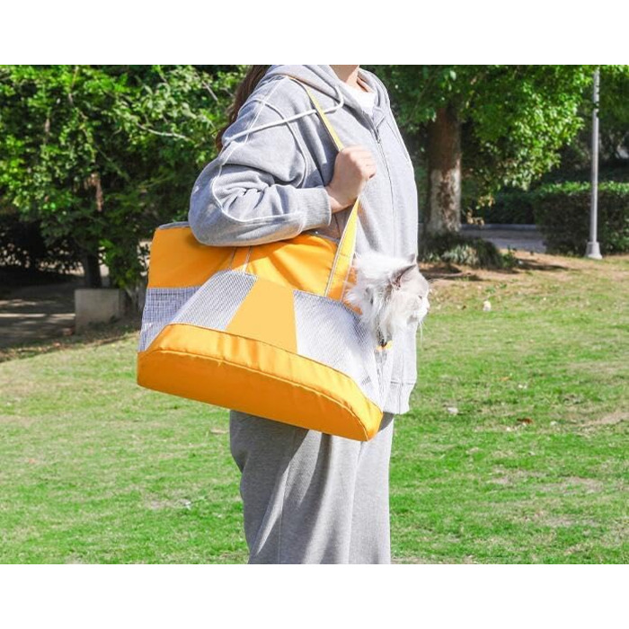 Транспортна сумка для собак та котів на літо, з мішковиною, з регульованим ремінком на плече, дихаюча переноска для тварин, підходить для маленьких собак та котів (Помаранчевий)