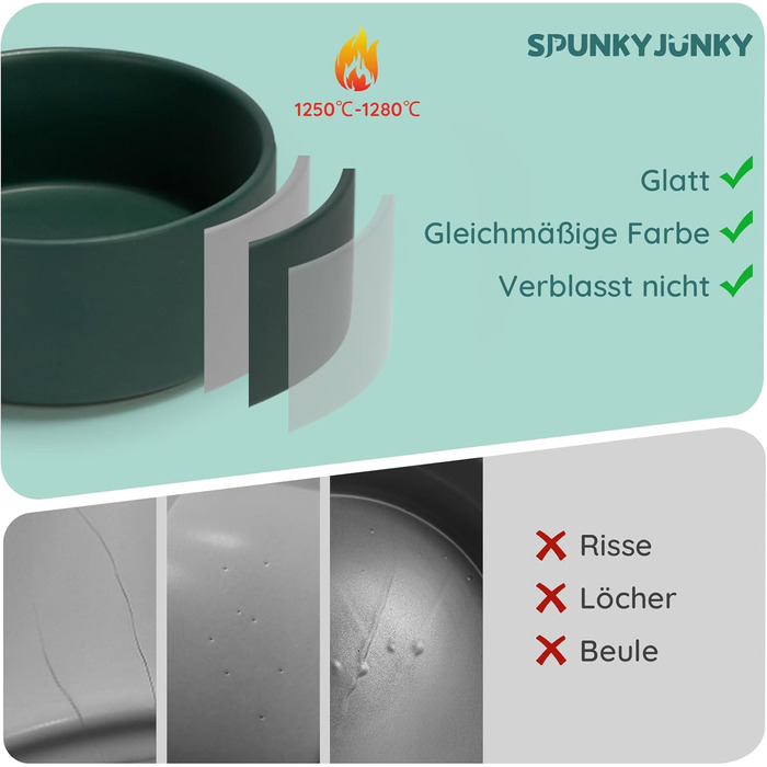 SPUNKYJUNKY Миска для собак та котів з кераміки, 1800 мл, зелена