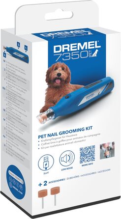 Dremel 7350: Шліфувальник для кігтів домашніх тварин (собаки, коти) з акумулятором 3.6V, USB-кабель, 2 насадки