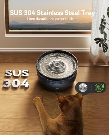 Фонтанчик для котів FEELNEEDY 3L з фільтром з активованого вугілля - фонтанчик для котів з нержавіючої сталі, прозорий резервуар, чорний колір