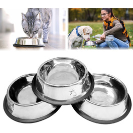 Набори мисок для котів VORX з нержавіючої сталі з антиковзким гумовим дном, 15 см, 3 шт.