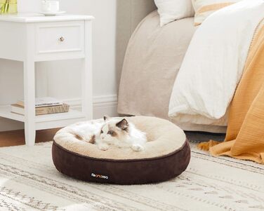 Ліжко для собак та котів Feandrea Donut, діаметр 50 см, коричневе, 50 x 50 x 18 см