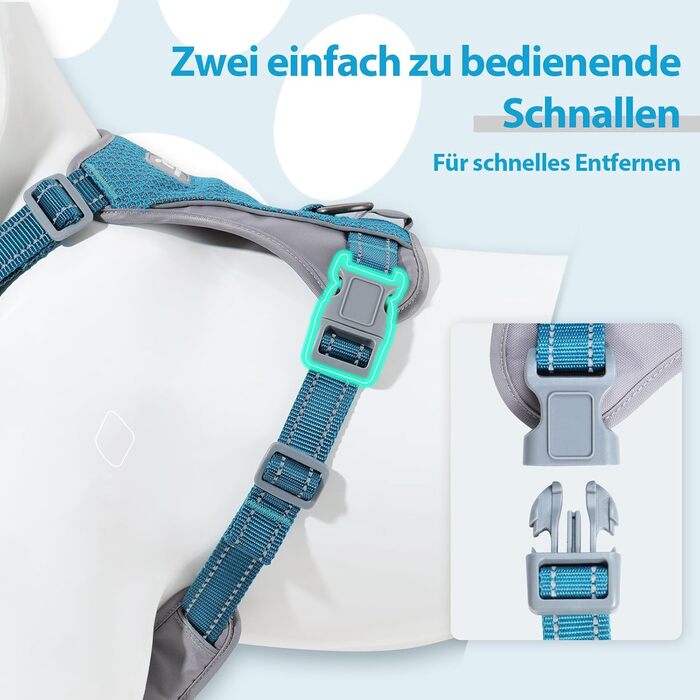 Шлейка для собак Huntboo Anti-Zug, для малих, середніх та великих собак, не тягне, світловідбиваюча, з 2 карабінами, регульована, для тренувань та бігу (M, синій)