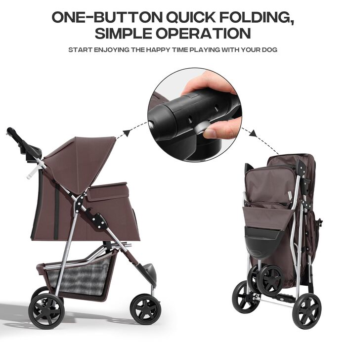 Візок для тварин: для собак та котів, 3 колеса, складна конструкція, з кошиком та тримачем для напоїв