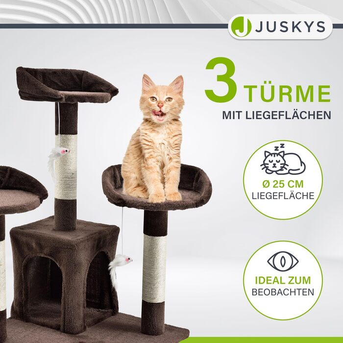 Дряпка для котів Juskys XXL Amy, 170 см, з будиночками, лежанками, драбинами і стовпами з сизалю, коричнева