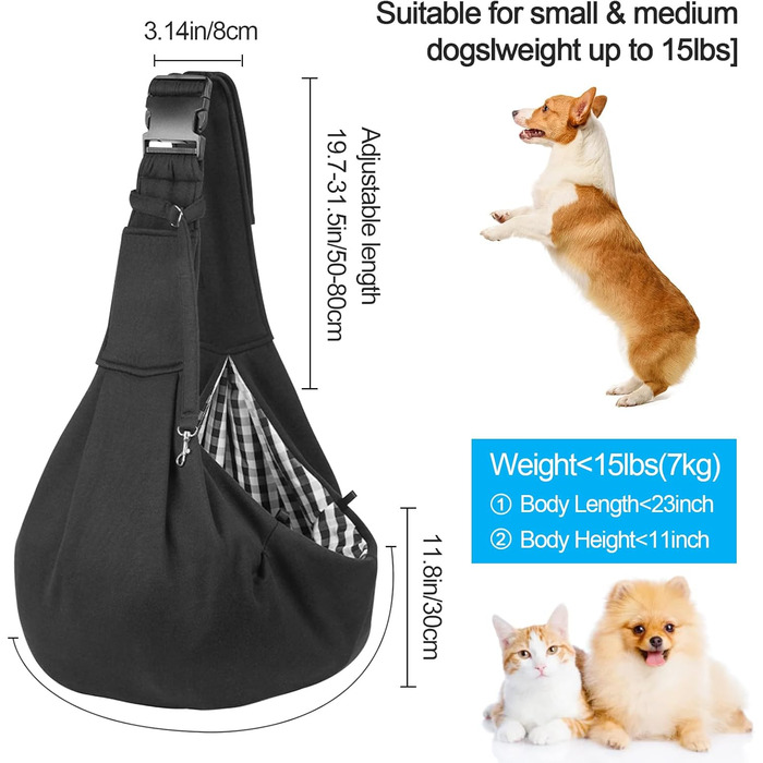Сумка-переноска для собак, регульована, до 10 кг – зручна, для активного відпочинку з собаками та котами, для виїздів та прогулянок (чорна)