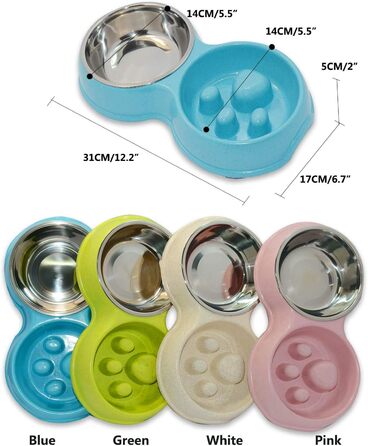 Миска для собак Frenchie Fress, нержавіюча сталь, інтерактивна, для повільного годування, екологічна, біла (блакитна)