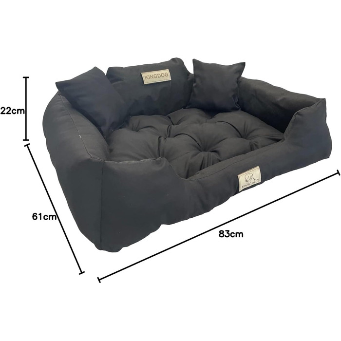Лягу для собак та котів KingDog з двома подушками, корзина для собак, лежанка для тварин, миється, водонепроникний PVC (100x75 см, чорний)
