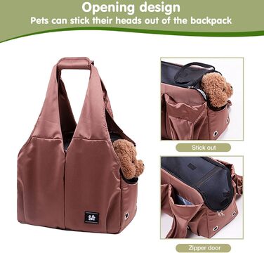 PETCUTE Сумка-переноска для собак та котів, дихаюча, з килимком, плечова сумка з безпечним шнуром та кишенями, для маленьких та середніх собак, цуценят та котів, Карамель