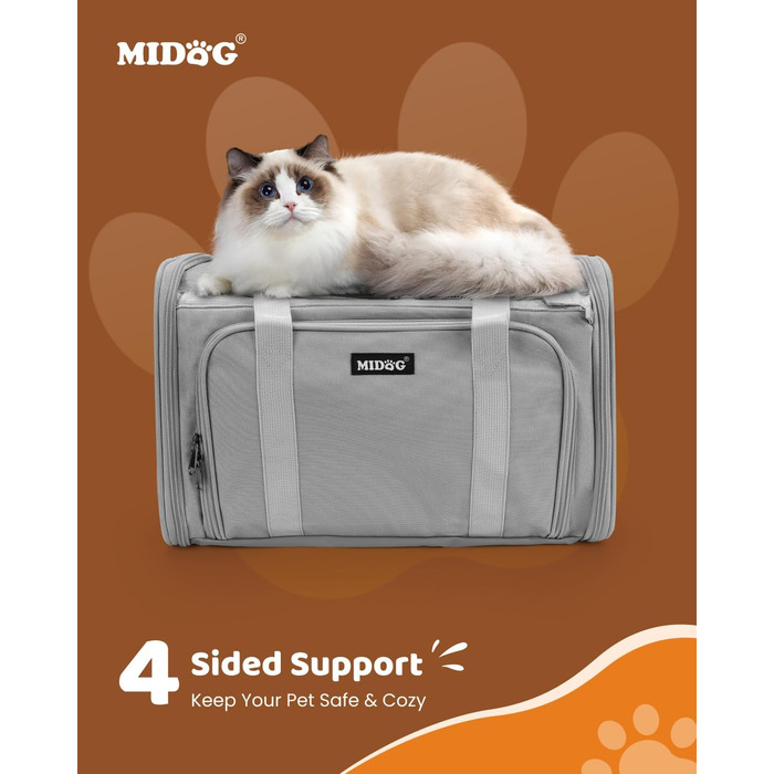 Трансформер для котів MIDOG: м'яка переноска з TSA-сертифікацією, для подорожей літаком, під сидіння, розширюваний об'єм, надійні застібки, оливковий/листяний колір
