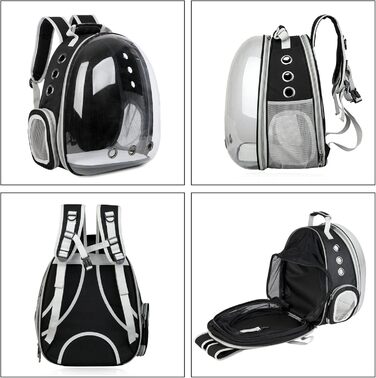 Рюкзак для кота та собаки Galatée, розширюваний, з вентиляцією, для подорожей, кемпінгу та хайкінгу (чорний)