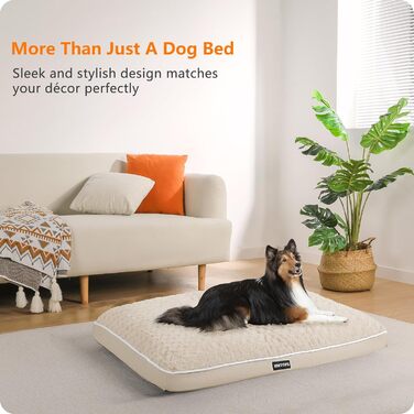 Ортопедичне ліжко для собак, матрац для собак з двошаровим дизайном, миється, знімний кошик для собак, 90 см для собак маленьких та середніх порід, бежевий колір, розмір 89 x 59 x 10 см