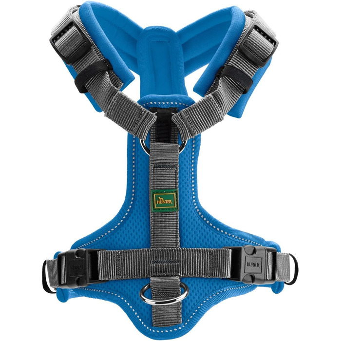 Нашийник для собак HUNTER Maldon, блакитно-сірий, м'який, з 3M Scotchlite, регульований, з ручкою, S-M