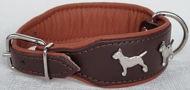 Нашийник для собак Bullterrier, шкіряний, коричневий/коньяк, розмір 33-41 см, ширина 45 мм