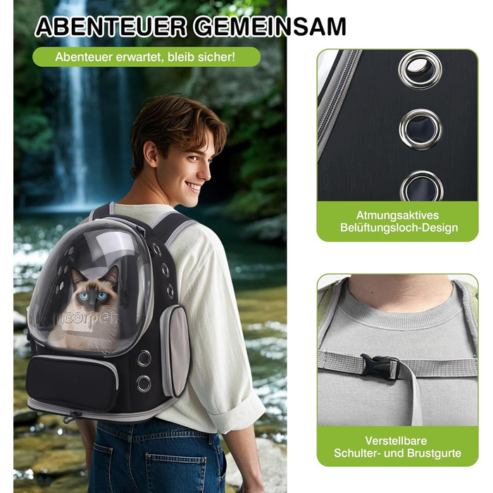 Рюкзак-переноска для котів та собак ALLSOPETS Bubble Carrier – чорний, до 7.5 кг