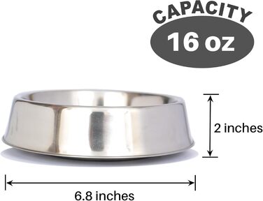 ICONIC PET Миска для собак та котів 900 мл з нержавіючої сталі, антиковзаюча, безшумна, для 4 чашок, з унікальним дизайном та гумовим дном (16 oz)