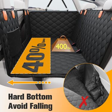 PETICON Розширювана підстилка на заднє сидіння для собак, чохол на автосидіння, жорстка основа, витримує 180 кг, водонепроникна підстилка для собак, захист заднього сидіння з сіткою для автомобілів, вантажівок та позашляховиків