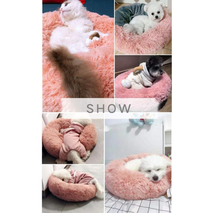 М'яке кругле ліжко для собак та котів Segle з антиковзною основою, рожеве, 80*80*20 см