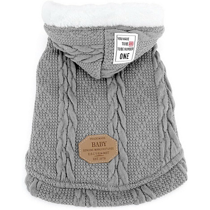 Світер для собак SMALLLEE_LUCKY_STORE з капюшоном, теплий худі, куртка, верхній одяг для маленьких собак, розмір M (спинка: 24 см, груди: 37 см), сірий XL