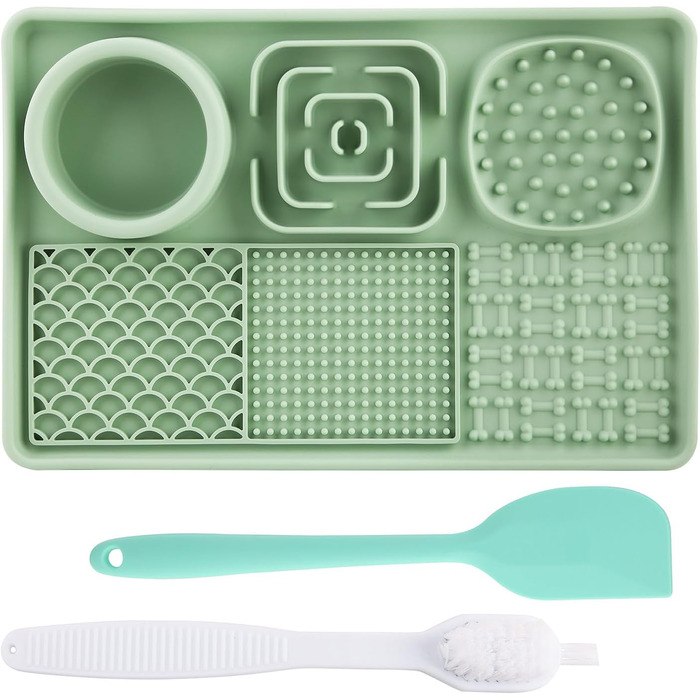 Килимок для собак та котів з силікону Slow Feeder з присосками, для зняття тривоги, для наповнення йогуртом/арахісовою пастою, легко миється, зелений, 30x20 см