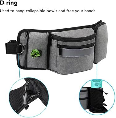 Сумка для корму для собак, поясна сумка, бананка для собак, бананка для тренувань, поліестер, кілька кишень, знімна кишеня для ласощів (сіра)