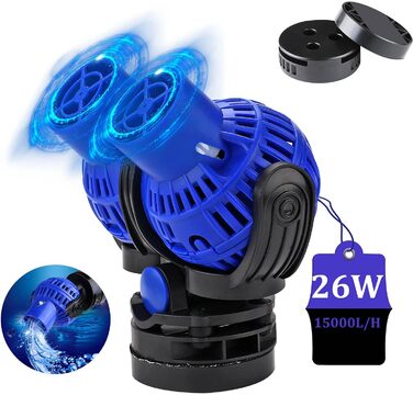 Помпа для акваріума EXLECO JVP-232, 15000 л/год, 26 Вт, хвильова, циркуляційна, обертається на 360°, для прісноводних і морських акваріумів 150–300 см