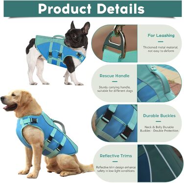 Жилет для плавання собак великий, рятувальний жилет для собак, для плавання та катання на човні, світловідбиваючий жилет для цуценят з високою плавучістю та ручкою для порятунку, регульований, великий розмір (обхват грудей: 19.7-29.5'') (середній (обхват 