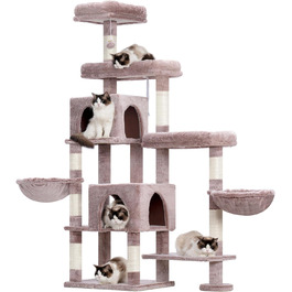 Котячий будиночок Hey-brother XXL для великих котів, 180 см. Стабільний котячий комплекс з 3 платформами, 3 великими печерами та 2 котячими будиночками, бежевий, EMPJ038MU