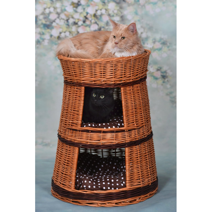 Багатоярусна котяча кімната з трьох поверхів, корзина для кота з плетеної лози, котячий будиночок з подушкою, котячий турнік