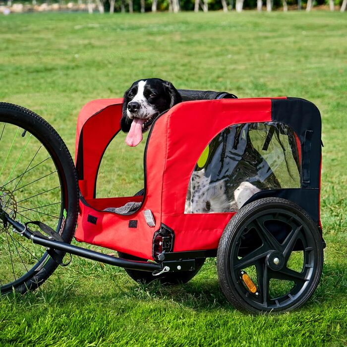 Фаркоп-причіп для собак Soges до 40 кг, складаний, з дихаючої сітки, з внутрішнім повідком, з відбивачами (червоний)