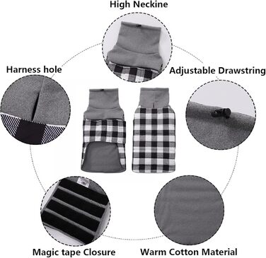 Теплий водонепроникний зимовий одяг для собак Dachshund (Такса), чорний, розмір S, в клітинку